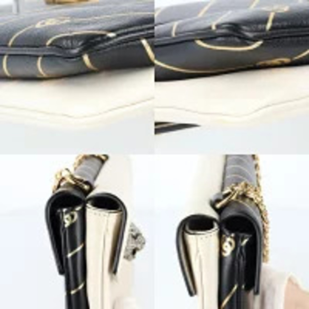 Gucci h Leather Cat White Black Chain Shoulder Bag Gold Face GG Marmont Double - Picture 7 of 13